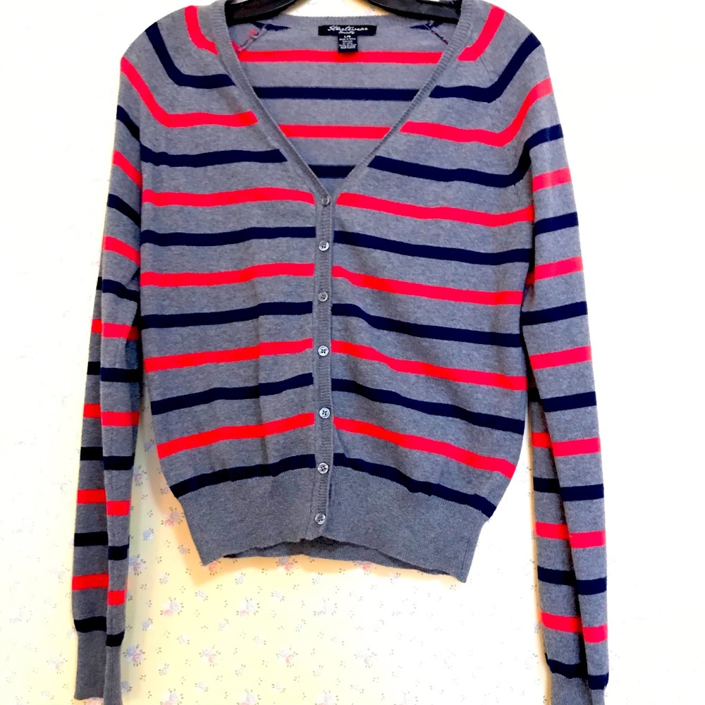 Long Sleeve Striped Cardigan Sz L